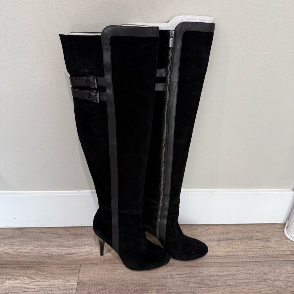 Michael Kors Delaney black leather suede tall 4” heel boot size 8.5”